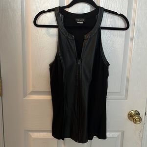 Racer back faux leather zip up tank.